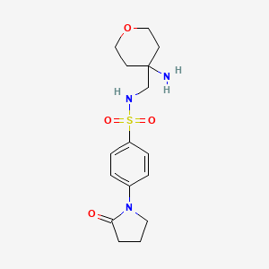 molecular formula C16H23N3O4S B6997393 N-[(4-aminooxan-4-yl)methyl]-4-(2-oxopyrrolidin-1-yl)benzenesulfonamide 
