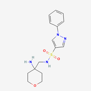 molecular formula C15H20N4O3S B6997410 N-[(4-aminooxan-4-yl)methyl]-1-phenylpyrazole-4-sulfonamide 