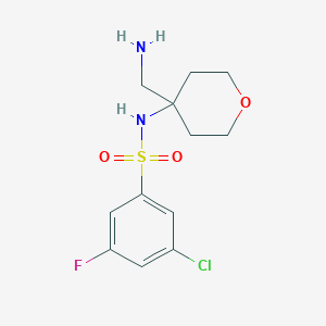 molecular formula C12H16ClFN2O3S B6997457 N-[4-(aminomethyl)oxan-4-yl]-3-chloro-5-fluorobenzenesulfonamide 