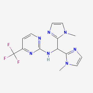 molecular formula C14H14F3N7 B6997657 N-[bis(1-methylimidazol-2-yl)methyl]-4-(trifluoromethyl)pyrimidin-2-amine 