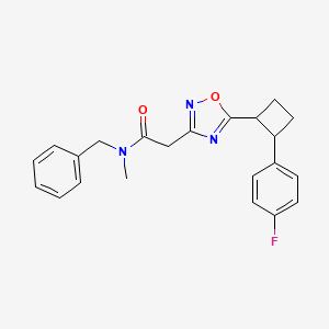 molecular formula C22H22FN3O2 B6997751 N-benzyl-2-[5-[2-(4-fluorophenyl)cyclobutyl]-1,2,4-oxadiazol-3-yl]-N-methylacetamide 
