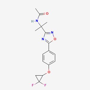 molecular formula C16H17F2N3O3 B6997764 N-[2-[5-[4-(2,2-difluorocyclopropyl)oxyphenyl]-1,2,4-oxadiazol-3-yl]propan-2-yl]acetamide 