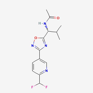 molecular formula C14H16F2N4O2 B6997891 N-[(1R)-1-[3-[6-(difluoromethyl)pyridin-3-yl]-1,2,4-oxadiazol-5-yl]-2-methylpropyl]acetamide 