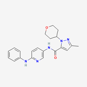 molecular formula C21H23N5O2 B6998045 N-(6-anilinopyridin-3-yl)-5-methyl-2-(oxan-4-yl)pyrazole-3-carboxamide 
