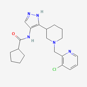 molecular formula C20H26ClN5O B6998286 N-[5-[1-[(3-chloropyridin-2-yl)methyl]piperidin-3-yl]-1H-pyrazol-4-yl]cyclopentanecarboxamide 