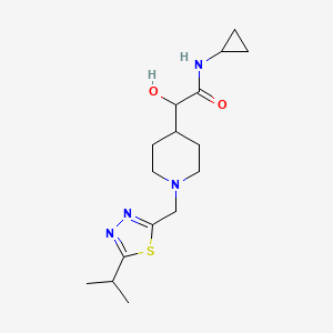 molecular formula C16H26N4O2S B6998328 N-cyclopropyl-2-hydroxy-2-[1-[(5-propan-2-yl-1,3,4-thiadiazol-2-yl)methyl]piperidin-4-yl]acetamide 