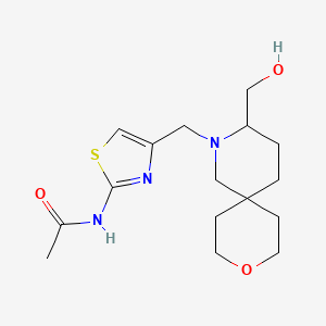molecular formula C16H25N3O3S B6998581 N-[4-[[3-(hydroxymethyl)-9-oxa-2-azaspiro[5.5]undecan-2-yl]methyl]-1,3-thiazol-2-yl]acetamide 