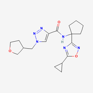 molecular formula C18H24N6O3 B6998710 N-[1-(5-cyclopropyl-1,2,4-oxadiazol-3-yl)cyclopentyl]-1-(oxolan-3-ylmethyl)triazole-4-carboxamide 