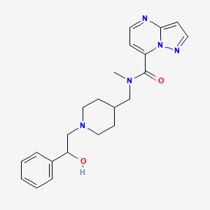 molecular formula C22H27N5O2 B6998727 N-[[1-(2-hydroxy-2-phenylethyl)piperidin-4-yl]methyl]-N-methylpyrazolo[1,5-a]pyrimidine-7-carboxamide 