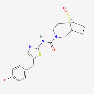 molecular formula C18H20FN3O2S2 B6998856 N-[5-[(4-fluorophenyl)methyl]-1,3-thiazol-2-yl]-9-oxo-9lambda4-thia-3-azabicyclo[4.2.1]nonane-3-carboxamide 