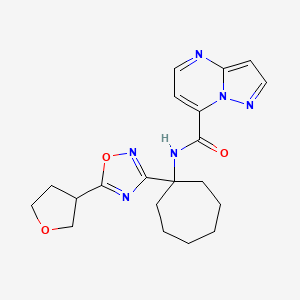 molecular formula C20H24N6O3 B6998857 N-[1-[5-(oxolan-3-yl)-1,2,4-oxadiazol-3-yl]cycloheptyl]pyrazolo[1,5-a]pyrimidine-7-carboxamide 