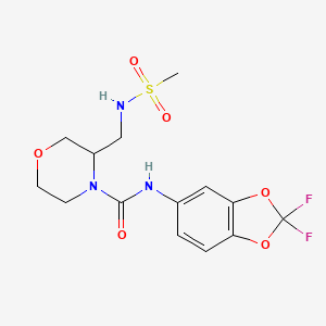 molecular formula C14H17F2N3O6S B6998909 N-(2,2-difluoro-1,3-benzodioxol-5-yl)-3-(methanesulfonamidomethyl)morpholine-4-carboxamide 