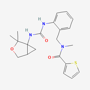 molecular formula C21H25N3O3S B6999530 N-[[2-[(2,2-dimethyl-3-oxabicyclo[3.1.0]hexan-1-yl)carbamoylamino]phenyl]methyl]-N-methylthiophene-2-carboxamide 