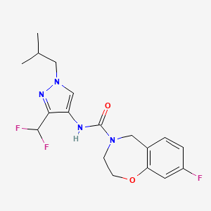 molecular formula C18H21F3N4O2 B7000143 N-[3-(difluoromethyl)-1-(2-methylpropyl)pyrazol-4-yl]-8-fluoro-3,5-dihydro-2H-1,4-benzoxazepine-4-carboxamide 