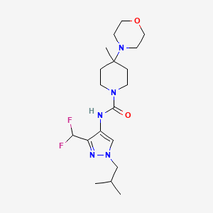 molecular formula C19H31F2N5O2 B7000159 N-[3-(difluoromethyl)-1-(2-methylpropyl)pyrazol-4-yl]-4-methyl-4-morpholin-4-ylpiperidine-1-carboxamide 