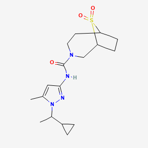 molecular formula C17H26N4O3S B7000323 N-[1-(1-cyclopropylethyl)-5-methylpyrazol-3-yl]-9,9-dioxo-9lambda6-thia-3-azabicyclo[4.2.1]nonane-3-carboxamide 