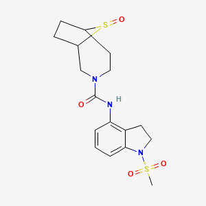 molecular formula C17H23N3O4S2 B7000459 N-(1-methylsulfonyl-2,3-dihydroindol-4-yl)-9-oxo-9lambda4-thia-3-azabicyclo[4.2.1]nonane-3-carboxamide 