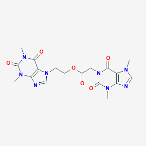 molecular formula C18H20N8O6 B070005 1H-Purine-1-acetic acid, 2,3,6,7-tetrahydro-3,7-dimethyl-2,6-dioxo-, 2-(1,3-dimethyl-2,6-dioxo-1,2,3,6-tetrahydro-7H-purin-7-yl)ethyl ester CAS No. 169563-64-8