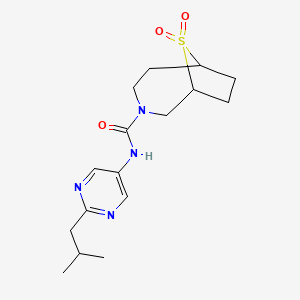 molecular formula C16H24N4O3S B7000822 N-[2-(2-methylpropyl)pyrimidin-5-yl]-9,9-dioxo-9lambda6-thia-3-azabicyclo[4.2.1]nonane-3-carboxamide 