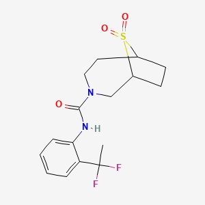 molecular formula C16H20F2N2O3S B7001395 N-[2-(1,1-difluoroethyl)phenyl]-9,9-dioxo-9lambda6-thia-3-azabicyclo[4.2.1]nonane-3-carboxamide 