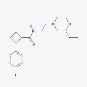molecular formula C19H27FN2O2 B7001856 N-[2-(2-ethylmorpholin-4-yl)ethyl]-2-(4-fluorophenyl)cyclobutane-1-carboxamide 