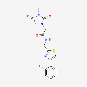 molecular formula C16H15FN4O3S B7001872 N-[[4-(2-fluorophenyl)-1,3-thiazol-2-yl]methyl]-2-(3-methyl-2,4-dioxoimidazolidin-1-yl)acetamide 