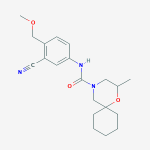molecular formula C20H27N3O3 B7001915 N-[3-cyano-4-(methoxymethyl)phenyl]-2-methyl-1-oxa-4-azaspiro[5.5]undecane-4-carboxamide 