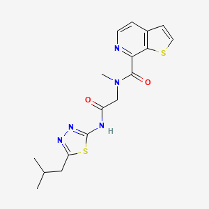 molecular formula C17H19N5O2S2 B7001958 N-methyl-N-[2-[[5-(2-methylpropyl)-1,3,4-thiadiazol-2-yl]amino]-2-oxoethyl]thieno[2,3-c]pyridine-7-carboxamide 