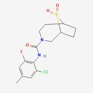 molecular formula C15H18ClFN2O3S B7002006 N-(2-chloro-6-fluoro-4-methylphenyl)-9,9-dioxo-9lambda6-thia-3-azabicyclo[4.2.1]nonane-3-carboxamide 