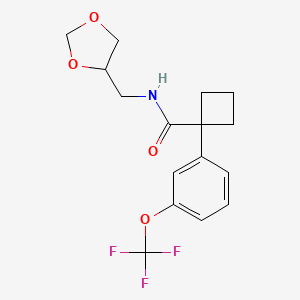 molecular formula C16H18F3NO4 B7002254 N-(1,3-dioxolan-4-ylmethyl)-1-[3-(trifluoromethoxy)phenyl]cyclobutane-1-carboxamide 