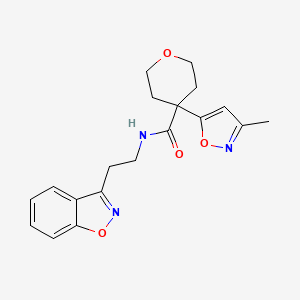 molecular formula C19H21N3O4 B7002510 N-[2-(1,2-benzoxazol-3-yl)ethyl]-4-(3-methyl-1,2-oxazol-5-yl)oxane-4-carboxamide 