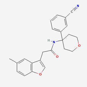 molecular formula C23H22N2O3 B7002626 N-[4-(3-cyanophenyl)oxan-4-yl]-2-(5-methyl-1-benzofuran-3-yl)acetamide 