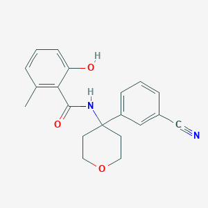 molecular formula C20H20N2O3 B7002633 N-[4-(3-cyanophenyl)oxan-4-yl]-2-hydroxy-6-methylbenzamide 