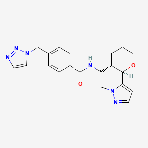 molecular formula C20H24N6O2 B7002705 N-[[(2R,3S)-2-(2-methylpyrazol-3-yl)oxan-3-yl]methyl]-4-(triazol-1-ylmethyl)benzamide 