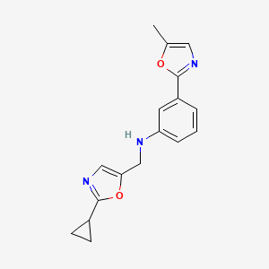 molecular formula C17H17N3O2 B7003025 N-[(2-cyclopropyl-1,3-oxazol-5-yl)methyl]-3-(5-methyl-1,3-oxazol-2-yl)aniline 