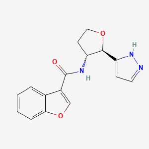 molecular formula C16H15N3O3 B7003126 N-[(2R,3R)-2-(1H-pyrazol-5-yl)oxolan-3-yl]-1-benzofuran-3-carboxamide 