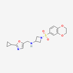 molecular formula C18H21N3O5S B7003228 N-[(2-cyclopropyl-1,3-oxazol-5-yl)methyl]-1-(2,3-dihydro-1,4-benzodioxin-6-ylsulfonyl)azetidin-3-amine 