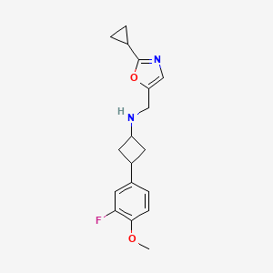 molecular formula C18H21FN2O2 B7003332 N-[(2-cyclopropyl-1,3-oxazol-5-yl)methyl]-3-(3-fluoro-4-methoxyphenyl)cyclobutan-1-amine 