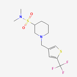molecular formula C13H19F3N2O2S2 B7003356 N,N-dimethyl-1-[[5-(trifluoromethyl)thiophen-3-yl]methyl]piperidine-3-sulfonamide 