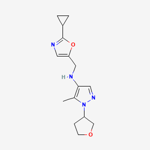 molecular formula C15H20N4O2 B7003403 N-[(2-cyclopropyl-1,3-oxazol-5-yl)methyl]-5-methyl-1-(oxolan-3-yl)pyrazol-4-amine 