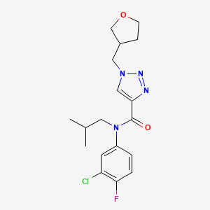 molecular formula C18H22ClFN4O2 B7003559 N-(3-chloro-4-fluorophenyl)-N-(2-methylpropyl)-1-(oxolan-3-ylmethyl)triazole-4-carboxamide 