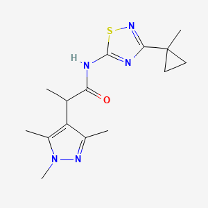 molecular formula C15H21N5OS B7003570 N-[3-(1-methylcyclopropyl)-1,2,4-thiadiazol-5-yl]-2-(1,3,5-trimethylpyrazol-4-yl)propanamide 