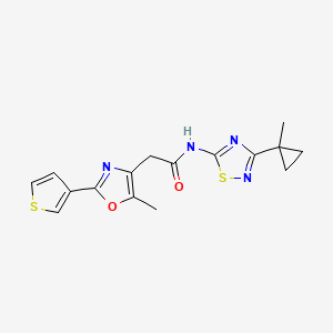 molecular formula C16H16N4O2S2 B7003588 N-[3-(1-methylcyclopropyl)-1,2,4-thiadiazol-5-yl]-2-(5-methyl-2-thiophen-3-yl-1,3-oxazol-4-yl)acetamide 