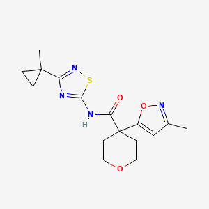 molecular formula C16H20N4O3S B7003626 N-[3-(1-methylcyclopropyl)-1,2,4-thiadiazol-5-yl]-4-(3-methyl-1,2-oxazol-5-yl)oxane-4-carboxamide 