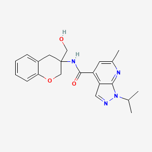 molecular formula C21H24N4O3 B7003692 N-[3-(hydroxymethyl)-2,4-dihydrochromen-3-yl]-6-methyl-1-propan-2-ylpyrazolo[3,4-b]pyridine-4-carboxamide 