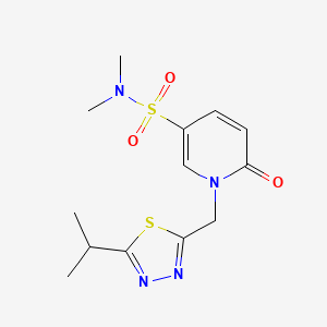 molecular formula C13H18N4O3S2 B7003963 N,N-dimethyl-6-oxo-1-[(5-propan-2-yl-1,3,4-thiadiazol-2-yl)methyl]pyridine-3-sulfonamide 