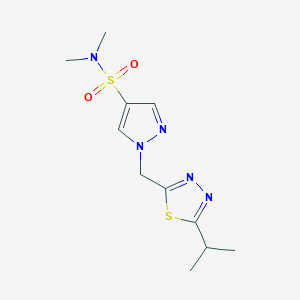 molecular formula C11H17N5O2S2 B7003996 N,N-dimethyl-1-[(5-propan-2-yl-1,3,4-thiadiazol-2-yl)methyl]pyrazole-4-sulfonamide 