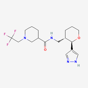 molecular formula C17H25F3N4O2 B7004210 N-[[(2R,3S)-2-(1H-pyrazol-4-yl)oxan-3-yl]methyl]-1-(2,2,2-trifluoroethyl)piperidine-3-carboxamide 