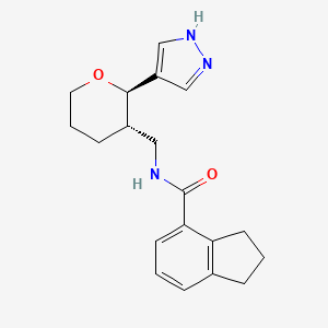 molecular formula C19H23N3O2 B7004216 N-[[(2R,3S)-2-(1H-pyrazol-4-yl)oxan-3-yl]methyl]-2,3-dihydro-1H-indene-4-carboxamide 