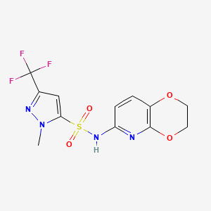 molecular formula C12H11F3N4O4S B7004367 N-(2,3-dihydro-[1,4]dioxino[2,3-b]pyridin-6-yl)-2-methyl-5-(trifluoromethyl)pyrazole-3-sulfonamide 